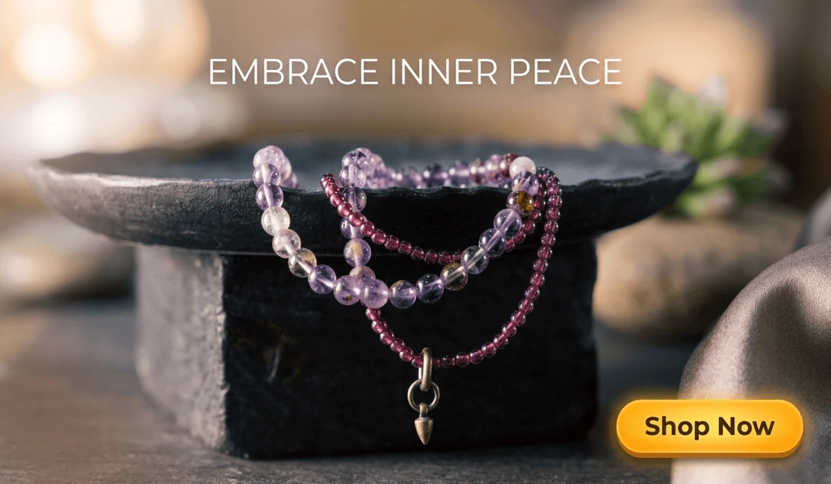 Amethyst Pendant Benefits for Anxiety and Peace 3 - Buddha Bodhis High-end Amethyst Phantom and Garnet Bracelet for Inner Peace and Protection - Luxury Spiritual Jewelry Blog Illustration