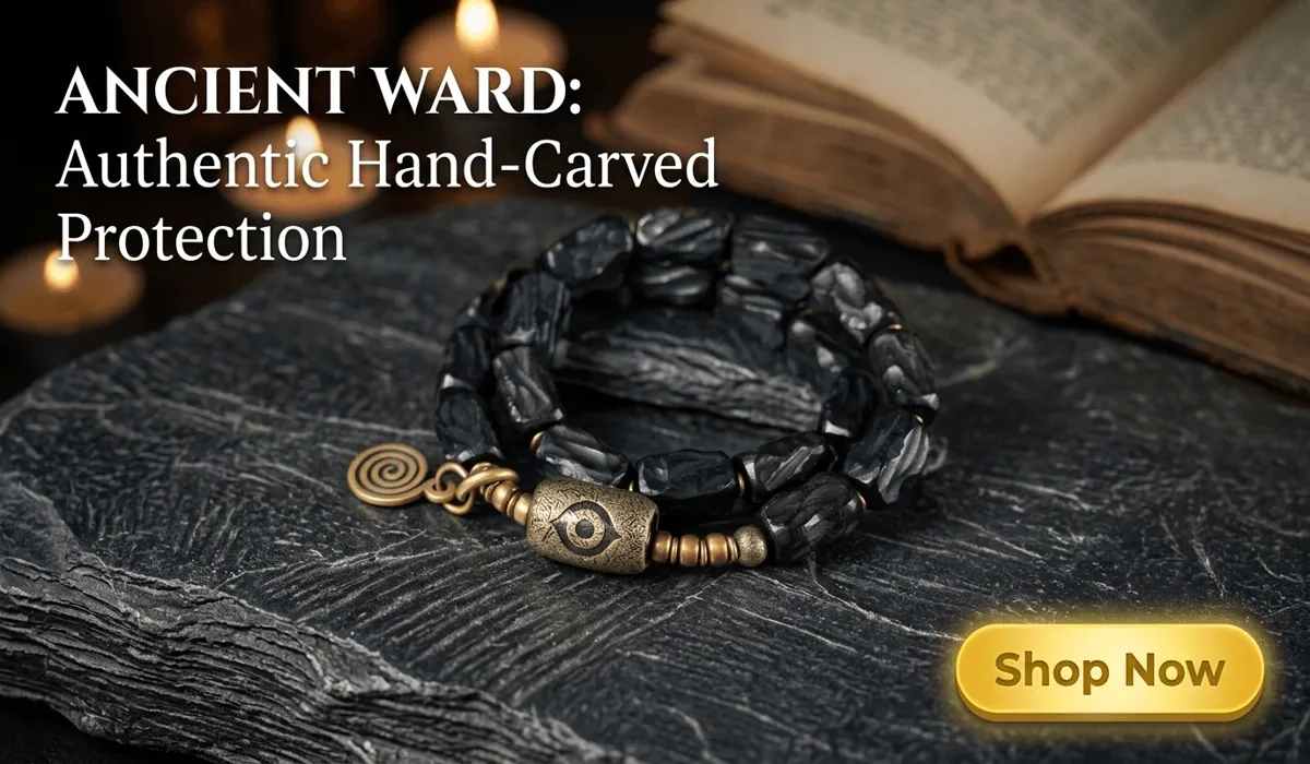 The Guide to Evil Eye Earrings: Meaning and Spiritual Protection 2 - Buddha Bodhis Carved Ebony Evil Eye Bracelet and Ancient Protection Amulet - High-end artisan jewelry photography for spiritual protection.