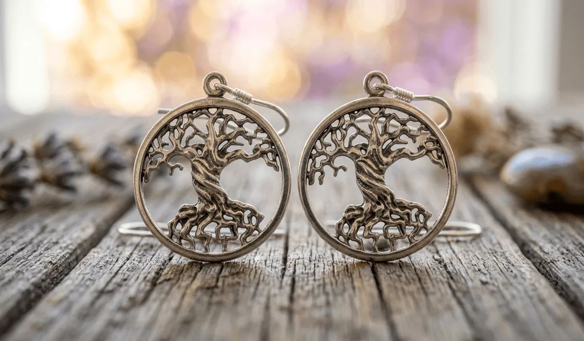 The Meaning of Tree of Life Earrings: Symbolism of Wisdom and Growth - Buddha Bodhis Detailed sterling silver Tree of Life earrings showing intricate roots and branches, symbolizing eternal life and sacred geometry.