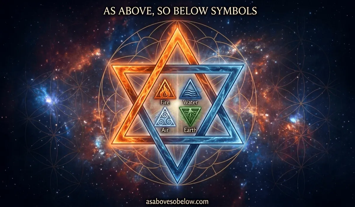 The Seal of Solomon and the Star of David: Exploring the History, Meanings, and Differences 1 - Buddha Bodhis A symbolic representation of the hexagram illustrating the union of spirit and matter through the 'As Above, So Below' principle.