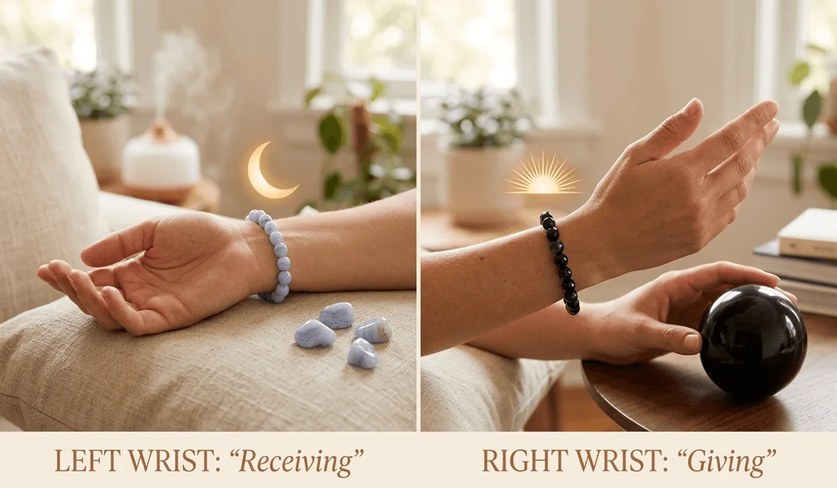 The Language of Jewelry: Meaningful Bracelets and the Intentions They Carry 2 - Buddha Bodhis Comparison of wearing a meaningful bracelet on the left wrist for receiving energy versus the right wrist for giving energy.