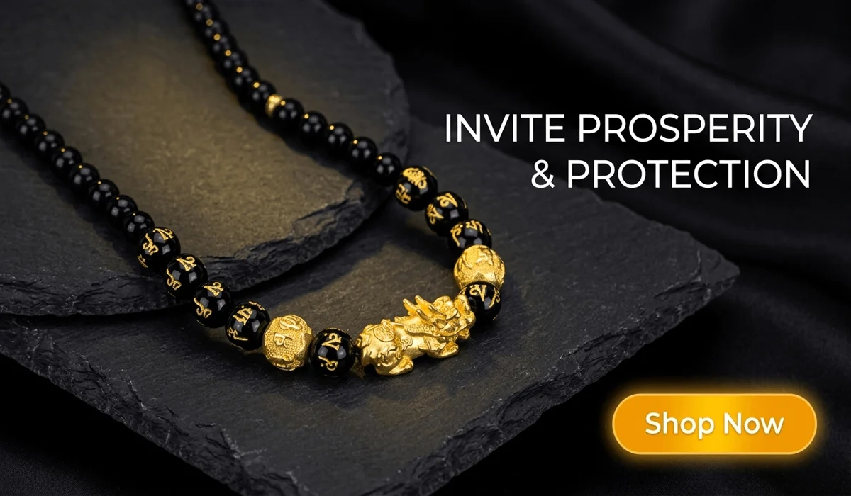The Meaning and Benefits of the Pixiu Black Obsidian Bracelet 2 - Buddha Bodhis Natural Black Obsidian Pixiu Necklace with Om Mani Padme Hum Mantra for Wealth and Protection, luxury feng shui jewelry blog featured image