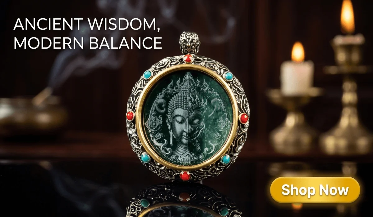 Is it Disrespectful to Wear Buddha Jewelry? A Guide to Cultural Etiquette and Meaning 3 - Buddha Bodhis Luxury Blue Aura Jadeite Buddha & Demon Spinning Mantra Pendant - High-end Spiritual Jewelry for Inner Balance