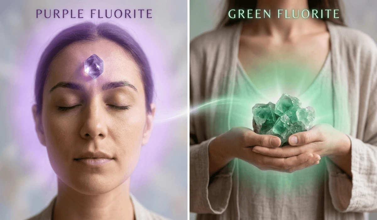 Is Fluorite Water-Safe? How to Clean and Cleanse Your Crystals Safely 1 - Buddha Bodhis Fluorite crystals used for chakra healing, illustrating their spiritual meaning for mental focus and emotional balance.