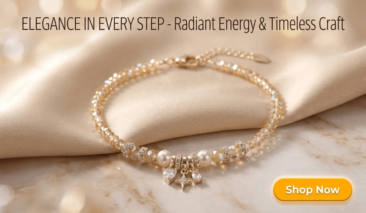 The Spiritual Benefits and Healing Properties of Wearing a Black Obsidian Anklet 3 - Buddha Bodhis Handcrafted Aurora Crystal & Zircon Dainty Anklet for radiant energy, featured on luxury silk background with a Shop Now button for SEO blog content.