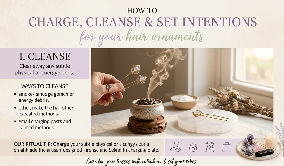 The Spiritual Significance of a Broken Hairpin: Messages of Release and Energy Shifts 4 - Buddha Bodhis A spiritual cleansing ritual for hair jewelry using sacred sandalwood smoke and a Selenite charging plate to reset personal energy.