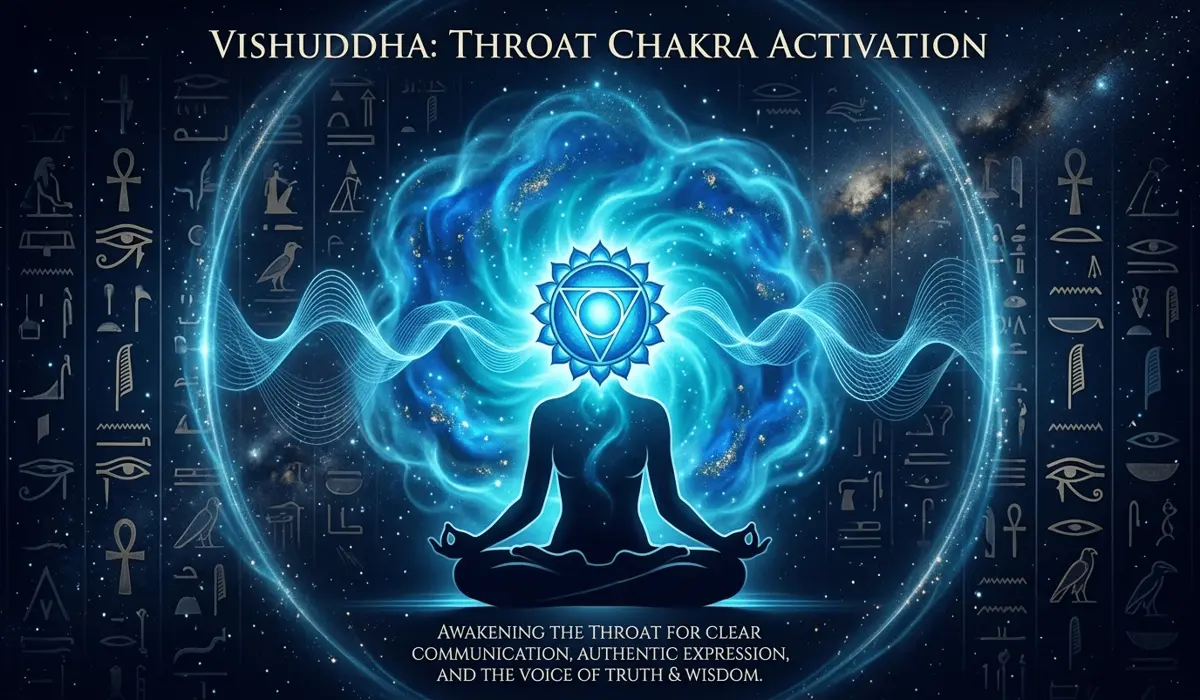 How Lapis Lazuli Enhances Communication and Confidence in Public Speaking 1 - Buddha Bodhis Spiritual illustration of Lapis Lazuli energy activating the Throat Chakra for truthful communication.