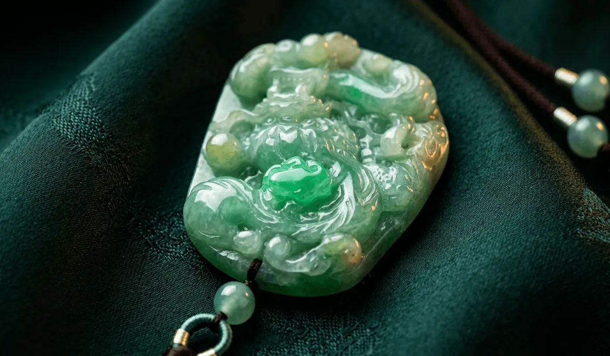 The Spiritual Connection of Jade Chinese Zodiac Pendants: Meanings and Benefits - Buddha Bodhis Detailed close-up of a hand-carved green jade Dragon zodiac pendant showing authentic jadeite texture and craftsmanship.