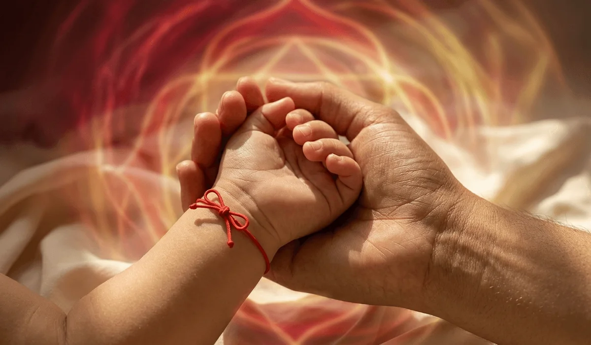 Red String Bracelets for Babies: Understanding the Tradition and Safety Guidelines 1 - Buddha Bodhis Spiritual symbolism of a red string baby bracelet representing the Root Chakra and parental protection.