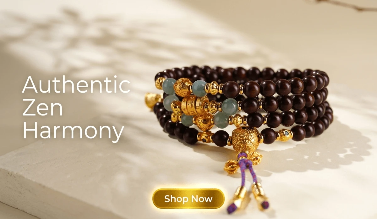 Caring for Your Sacred Mala: Can You Wear it in the Shower? 3 - Buddha Bodhis Handcrafted natural red sandalwood and jadeite multi-wrap bracelet with gold accents on a minimalist background.