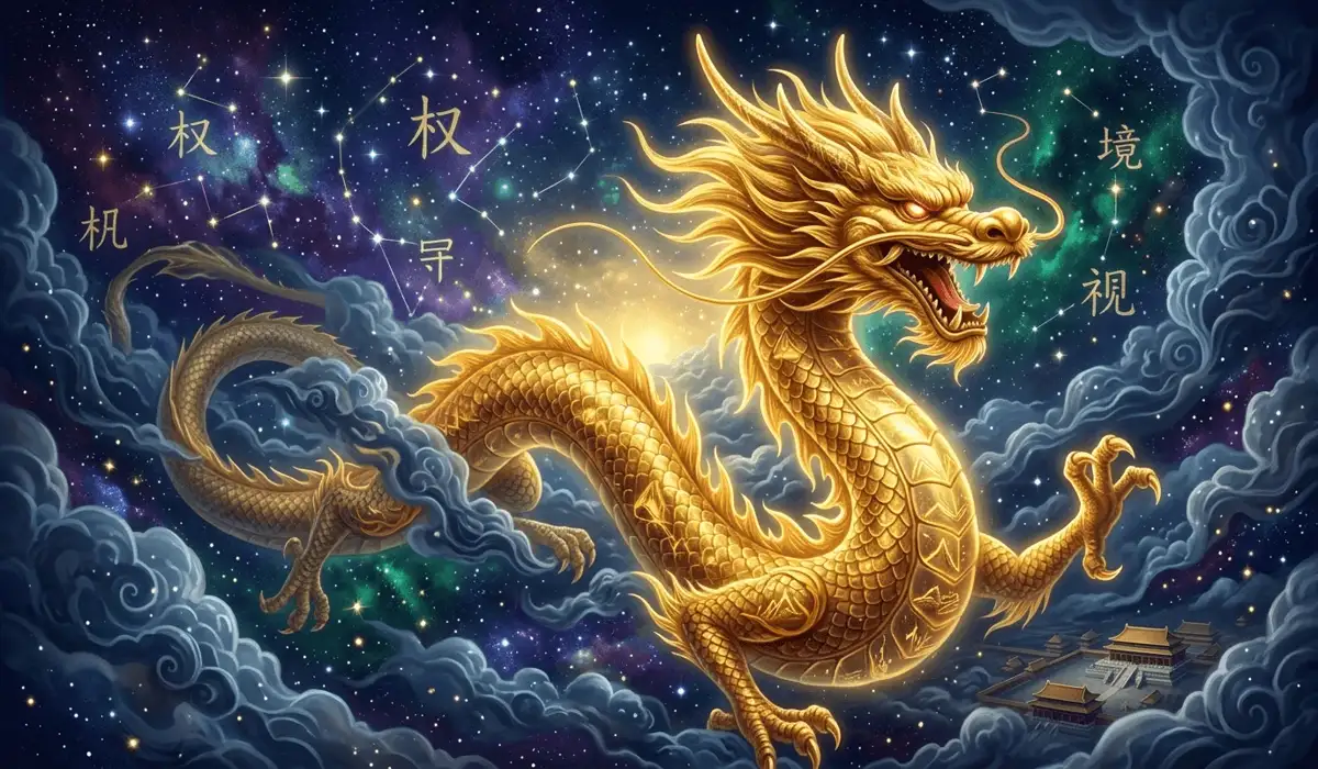 The Meaning of the Dragon Zodiac: Personality, Action, and Guardian Buddha Samantabhadra - Buddha Bodhis A majestic golden Chinese dragon soaring through celestial clouds, symbolizing the powerful personality and visionary nature of the Dragon zodiac sign.