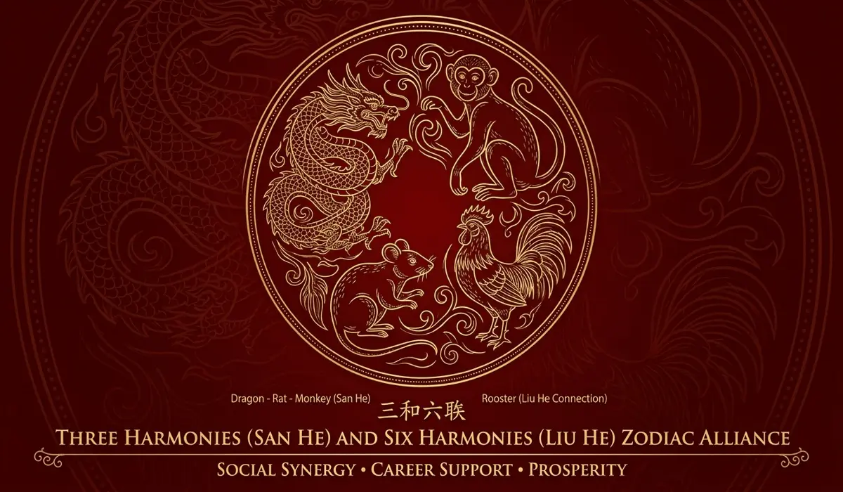The Meaning of the Dragon Zodiac: Personality, Action, and Guardian Buddha Samantabhadra 3 - Buddha Bodhis The Chinese zodiac compatibility chart showing the Dragon with its allies the Rat, Monkey, and secret friend the Rooster.