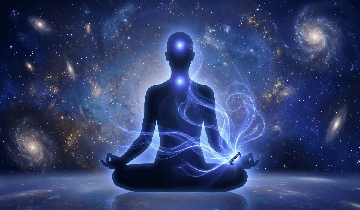 Which Hand to Wear Your Lapis Lazuli Bracelet for Energy and Wisdom? 1 - Buddha Bodhis Spiritual illustration showing Lapis Lazuli bracelet activating the Throat and Third Eye chakras for intuition and communication.