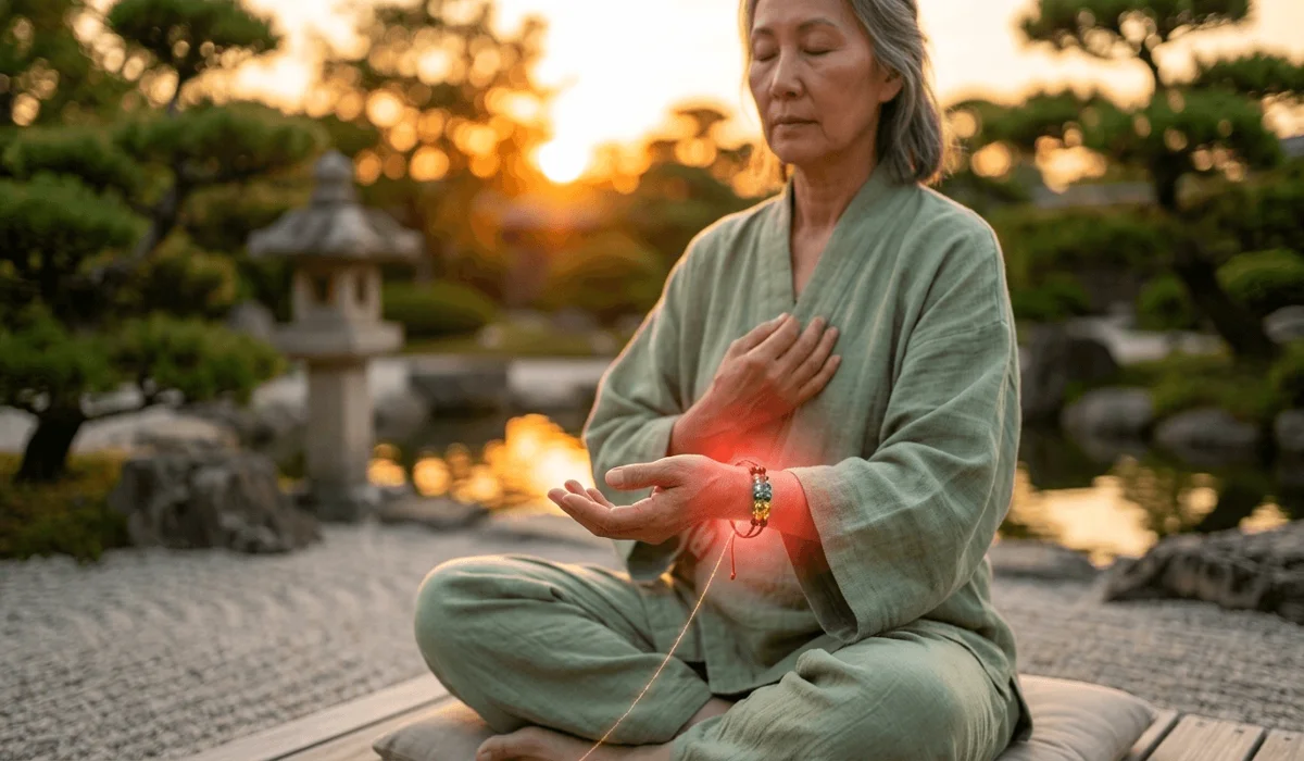 Can I Wear My Red String Bracelet in the Shower? Care and Spiritual Rules 2 - Buddha Bodhis Red string bracelet on the left wrist representing Root Chakra alignment and spiritual energy shielding.