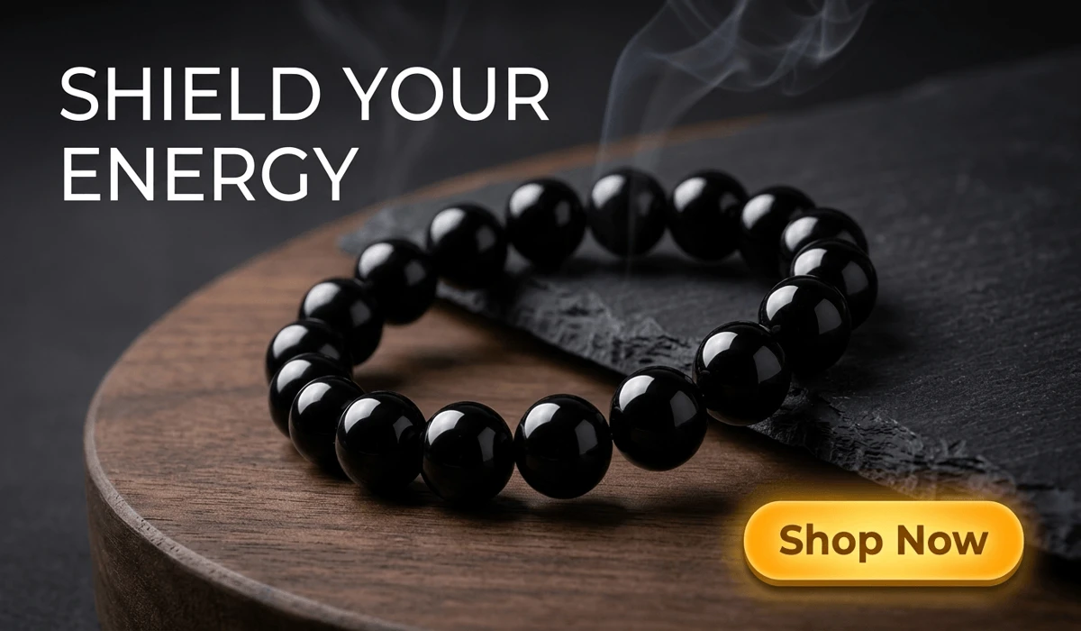 Black Obsidian Ring Meaning: A Guide to Protection and Spiritual Benefits 2 - Buddha Bodhis Natural Black Obsidian Protection and Wealth Bracelet on luxury minimalist dark stone background with Shop Now button