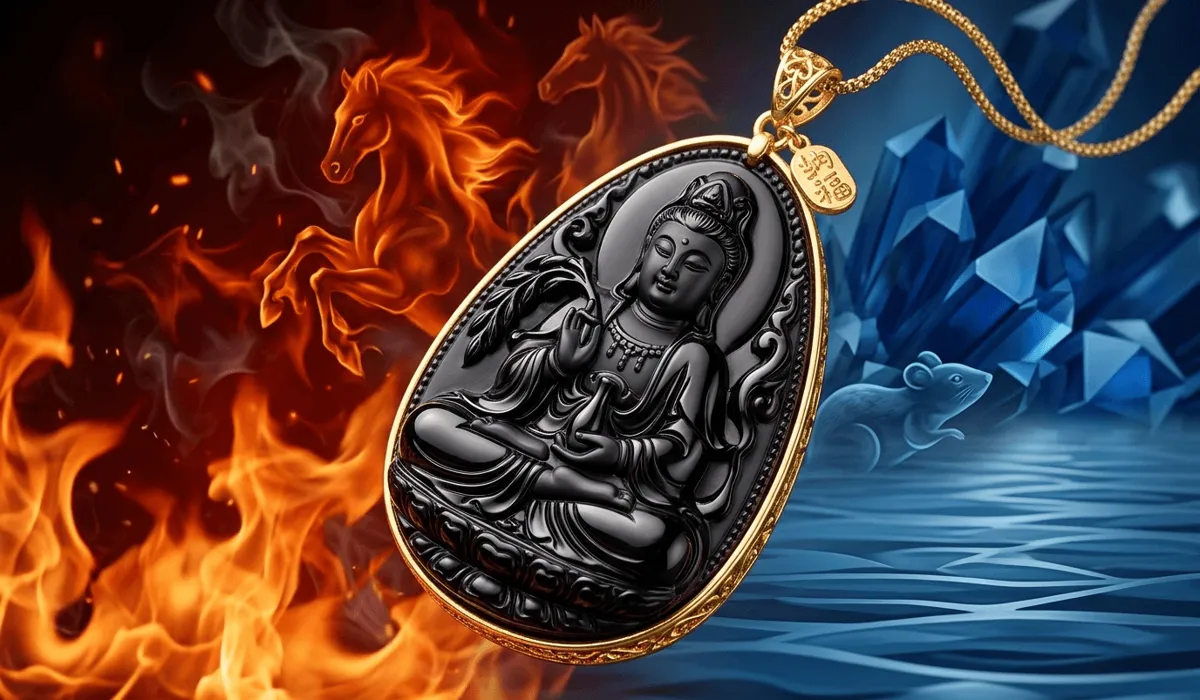 The Guardian Buddha for the Year of the Rat: Avalokitesvara (Kwan Yin) 5 - Buddha Bodhis Protective Black Obsidian Guardian Buddha jewelry used as a Feng Shui remedy for the 2026 Fire Horse clash.