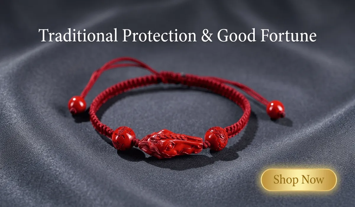 The Horse Chinese Zodiac: Spiritual Meaning, Personality, and the Guardian Buddha Mahasthamaprapta 3 - Buddha Bodhis Handcrafted red cinnabar horse bracelet 2026 zodiac amulet on luxury background.