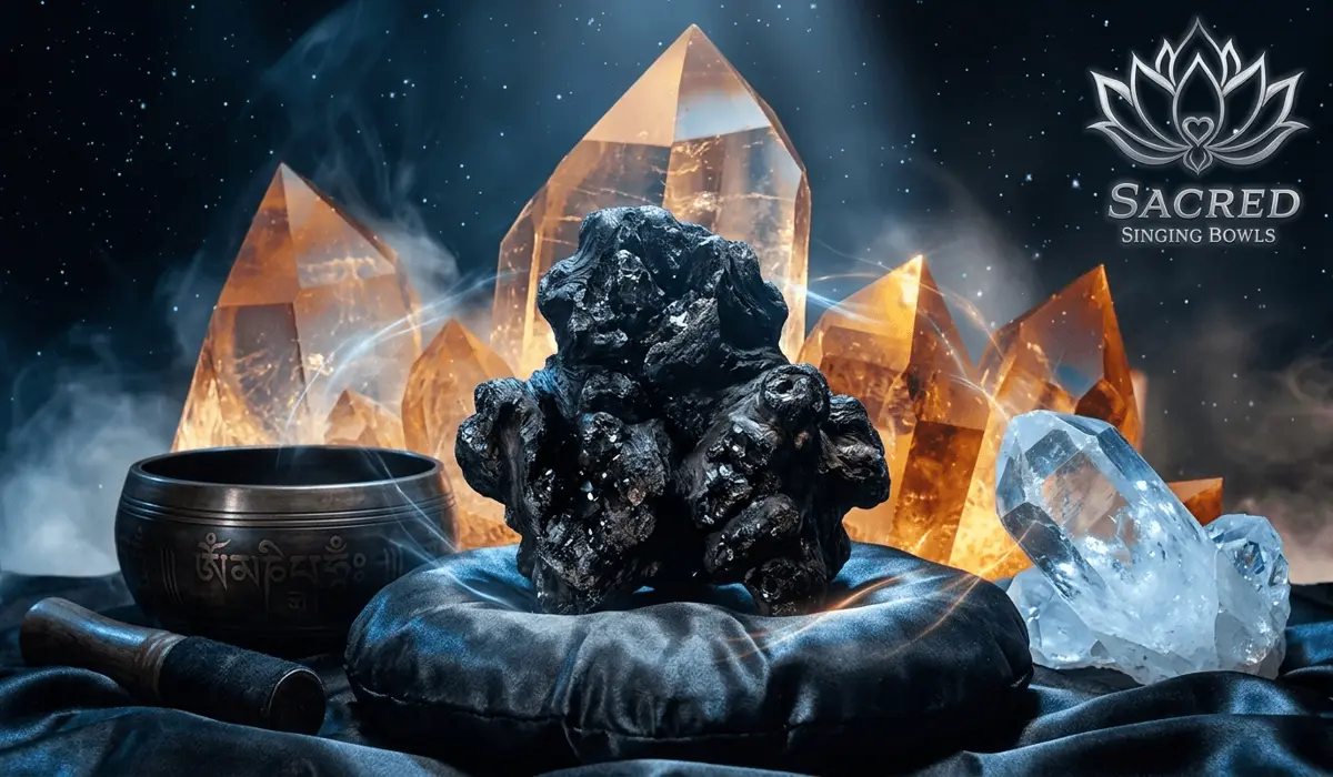 The Sacred Rarity of Eaglewood: Understanding the โDiamond of the Forestโ 4 - Buddha Bodhis High-grade sinking Eaglewood displayed as a luxury spiritual treasure with a singing bowl and crystals.