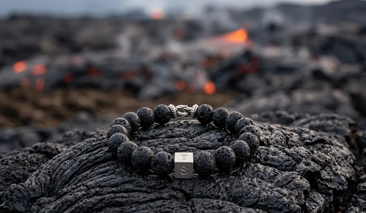 Which Hand Should You Wear a Lava Stone Bracelet On? Understanding the Meaning of Left vs. Right - Buddha Bodhis Close-up of a black porous lava stone bracelet showcasing the natural honeycomb texture of volcanic rock.