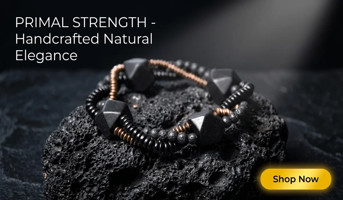 Which Hand Should You Wear a Lava Stone Bracelet On? Understanding the Meaning of Left vs. Right 4 - Buddha Bodhis Primal Weave Ebony and Lava Stone Bracelet - Luxury Handcrafted Men's Jewelry with Shop Now Button