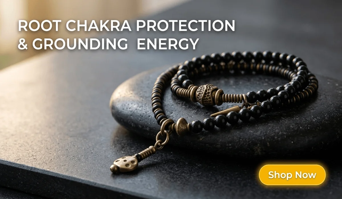 Which Hand Should You Wear a Wood Mala Bracelet On for Peace and Energy? 2 - Buddha Bodhis Real Black Obsidian and Ebony Wood Mala Bracelet for Root Chakra Protection and grounding energy, professional spiritual jewelry photography for SEO blog.