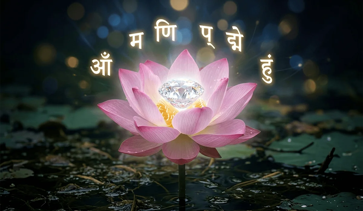 The Meaning and Spiritual Symbolism of โThe Jewel in the Lotusโ 1 - Buddha Bodhis Macro shot of a glowing jewel inside a pink lotus flower symbolizing the union of method and wisdom in Buddhist philosophy.