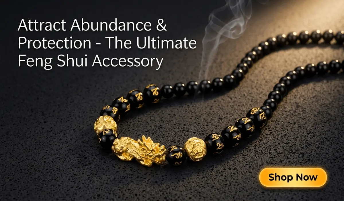 The Meaning and Spiritual Symbolism of โThe Jewel in the Lotusโ 2 - Buddha Bodhis Natural Black Obsidian Pixiu Necklace with Om Mani Padme Hum Mantra for wealth and protection, displayed in a luxury Zen-style setting with a Shop Now button.