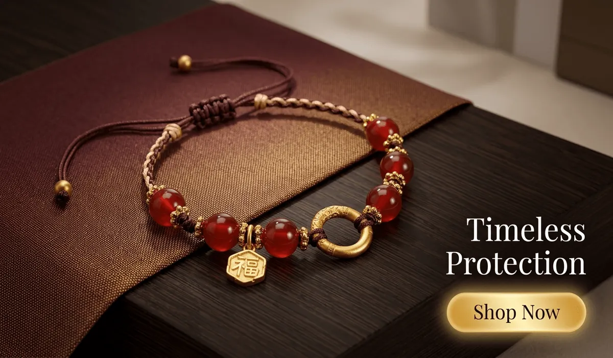 The Spiritual Meaning and Symbolism of a Baby’s Bracelet Breaking 2 - Buddha Bodhis Handcrafted Red Agate 'Fu' Charm Bracelet for fortune and protection.