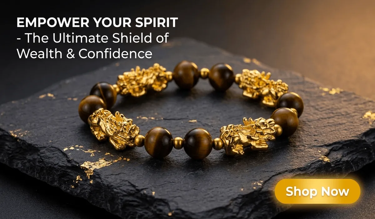 Tiger Eye Mala Beads: Meaning, Benefits, and Spiritual Significance 1 - Buddha Bodhis Natural 10mm Tiger Eye Quad-Pixiu Bracelet for wealth and confidence shield - Professional e-commerce blog feature with Shop Now button