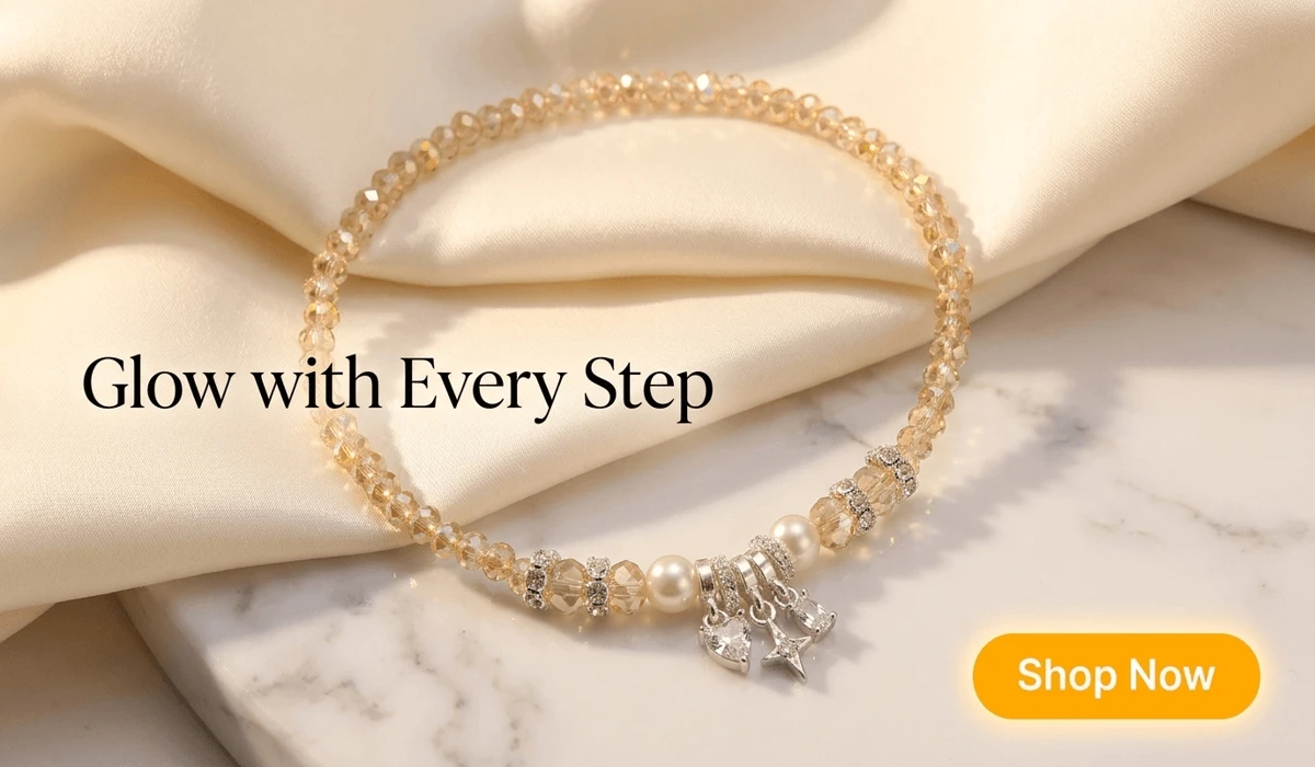 The Spiritual Meaning and Protective Power of Bells on Anklets 3 - Buddha Bodhis Handcrafted Aurora Crystal & Zircon Dainty Anklet with radiant energy charms on a luxury marble and silk background, featuring a Shop Now button for SEO jewelry blog.