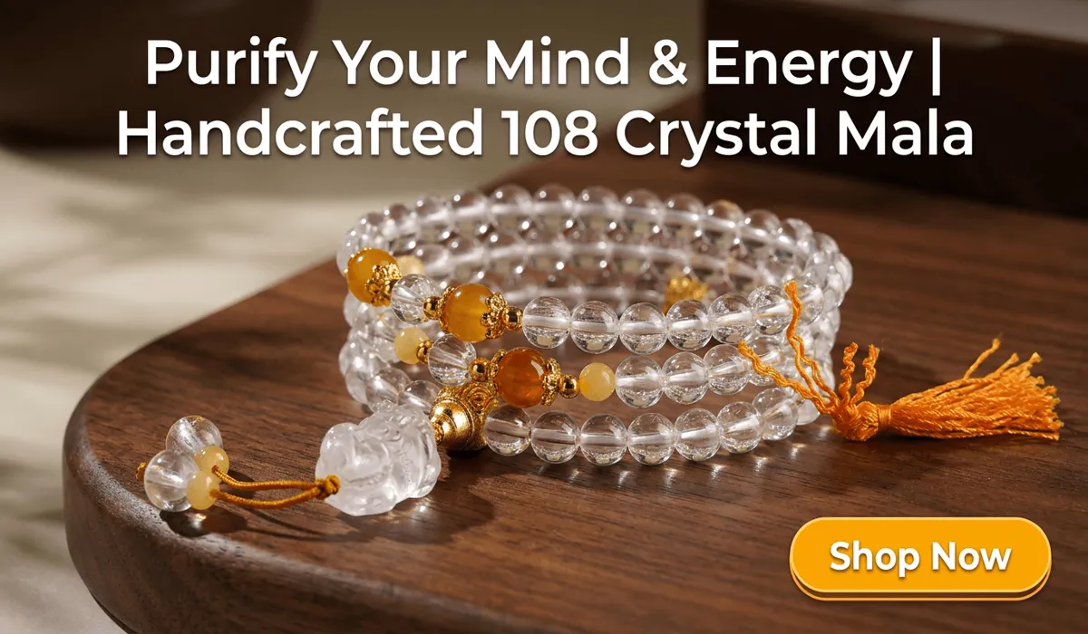 The Spiritual Benefits of Wearing a Gemstone Mala Daily 3 - Buddha Bodhis Handcrafted 108 White Crystal Mala Bracelet with Amber and Pixiu Pendant for Meditation and Energy Healing