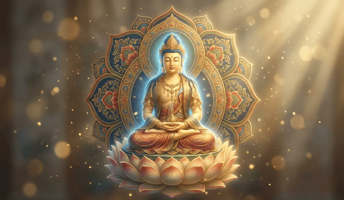Pixiu Zodiac Compatibility: Who Can and Cannot Wear Pixiu? 1 - Buddha Bodhis Luminous Eight Guardian Buddha Bodhisattva seated on a lotus altar, illustrating spiritual protection and Ben Ming Fo sacred guardianship.
