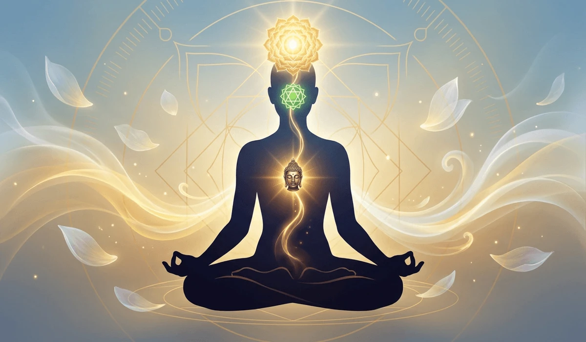 Is It Disrespectful to Wear a Buddha Head Pin? Sacred Symbolism and Jewelry Etiquette 5 - Buddha Bodhis Diagram illustration of upper-body energy alignment and Heart Chakra connection when wearing a Buddha pin