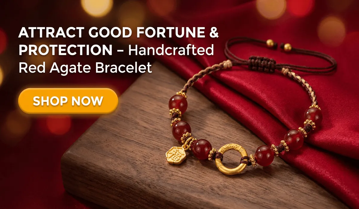 How to Tie and Bless a Red String Bracelet for Protection: A Step-by-Step Ritual Guide 1 - Buddha Bodhis Handcrafted Red Agate Red String Bracelet with Gold Fu Fortune Charm for 2026 Protection and Good Luck