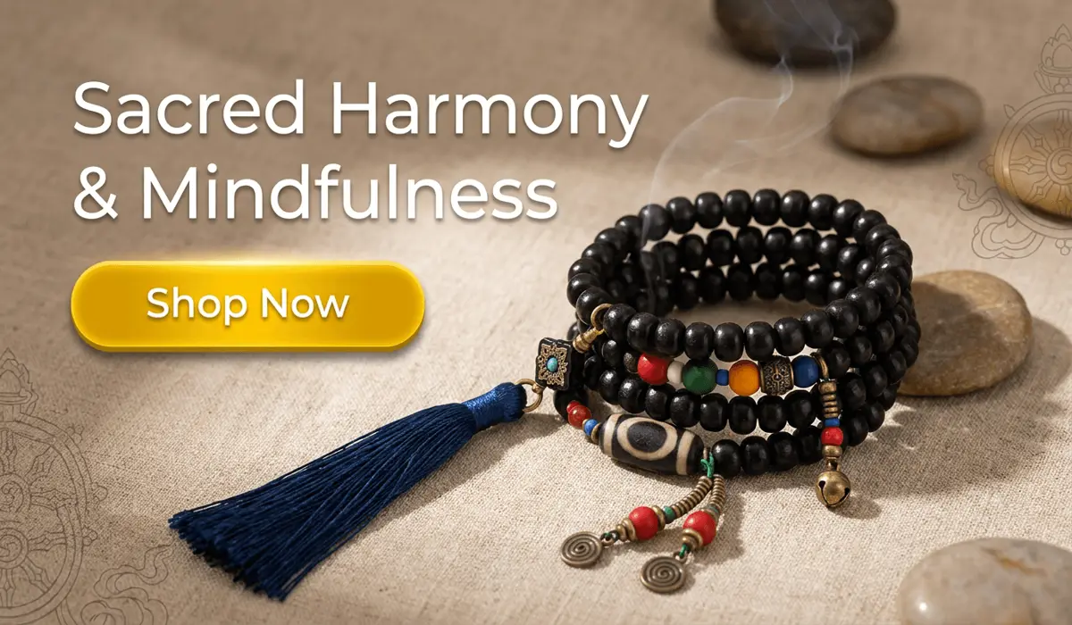 Can You Wear a Tibetan Blessed Bracelet If You're Not Buddhist? Meaning & Etiquette 2 - Buddha Bodhis Handcrafted Tibetan Dzi Bead Mala and Ebony Wood Tassel Bracelet for Spiritual Mindfulness