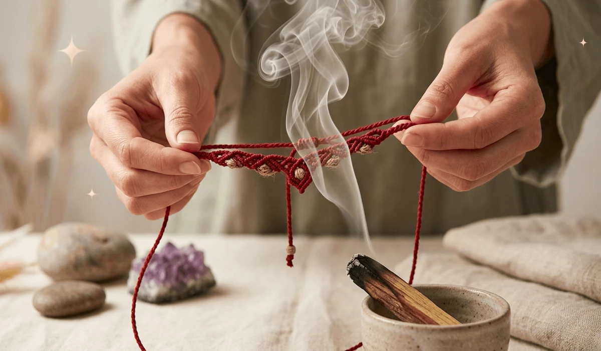 Can You Shower with a Red String Belly Chain? Practical Care & Spiritual Rules 3 - Buddha Bodhis Energetic smoke cleansing ritual for a sacred red string waist chain using Palo Santo smoke