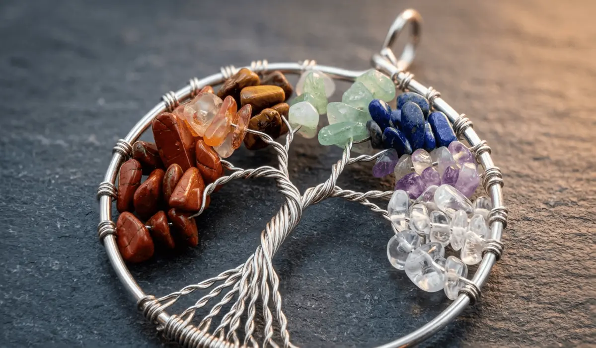 The 7 Chakra Tree of Life Pendant: Meaning, Symbolism, and Spiritual Balance - Buddha Bodhis Handcrafted 7 Chakra Tree of Life pendant featuring wire-wrapped branches and seven colorful natural gemstone chips.