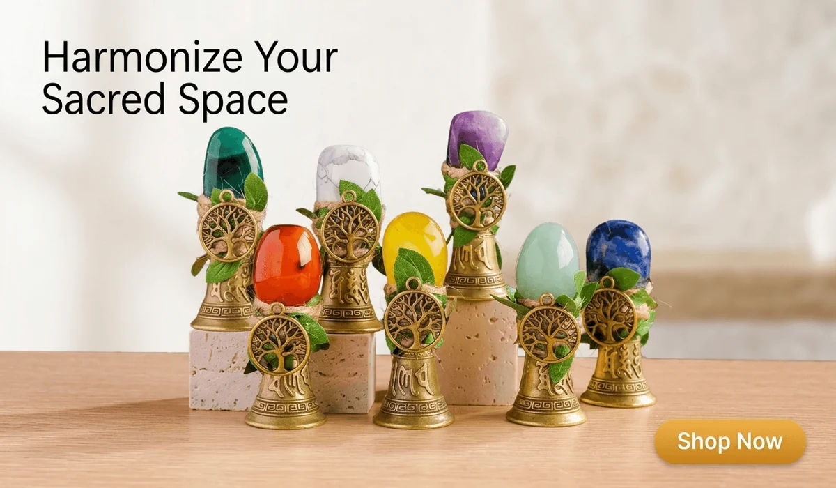 The 7 Chakra Tree of Life Pendant: Meaning, Symbolism, and Spiritual Balance 3 - Buddha Bodhis Natural Crystal Tree of Life Bell set with handmade gemstones and vintage brass bells for meditation and altar decor