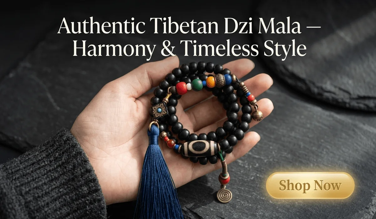 21-Eye Dzi Bead Meaning: Spiritual Benefits and Symbolism 7 - Buddha Bodhis Tibetan Dzi Bead and Ebony Wood Tassel Mala Bracelet for spiritual balance and e-commerce shopping