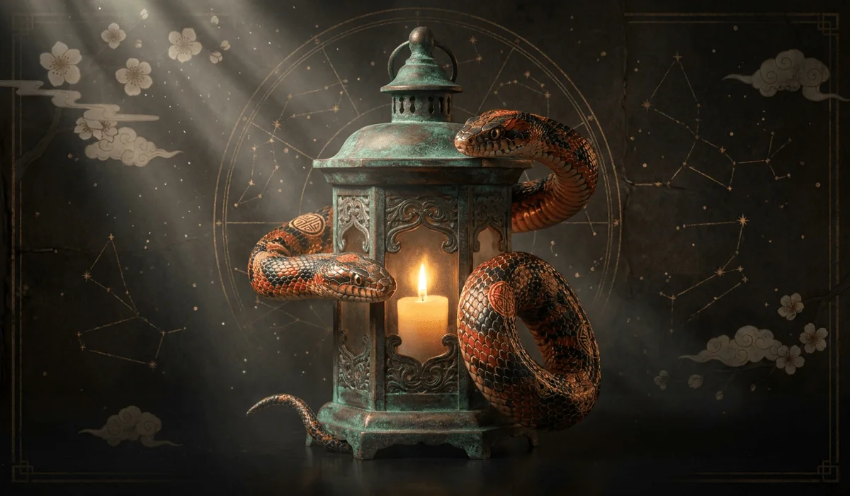 The Guardian Buddha of the Snake Zodiac: Samantabhadra's Meaning and Spiritual Power - Buddha Bodhis Chinese zodiac Snake enveloped in soft Yin Fire light symbolizing deep intuition and strategic wisdom.