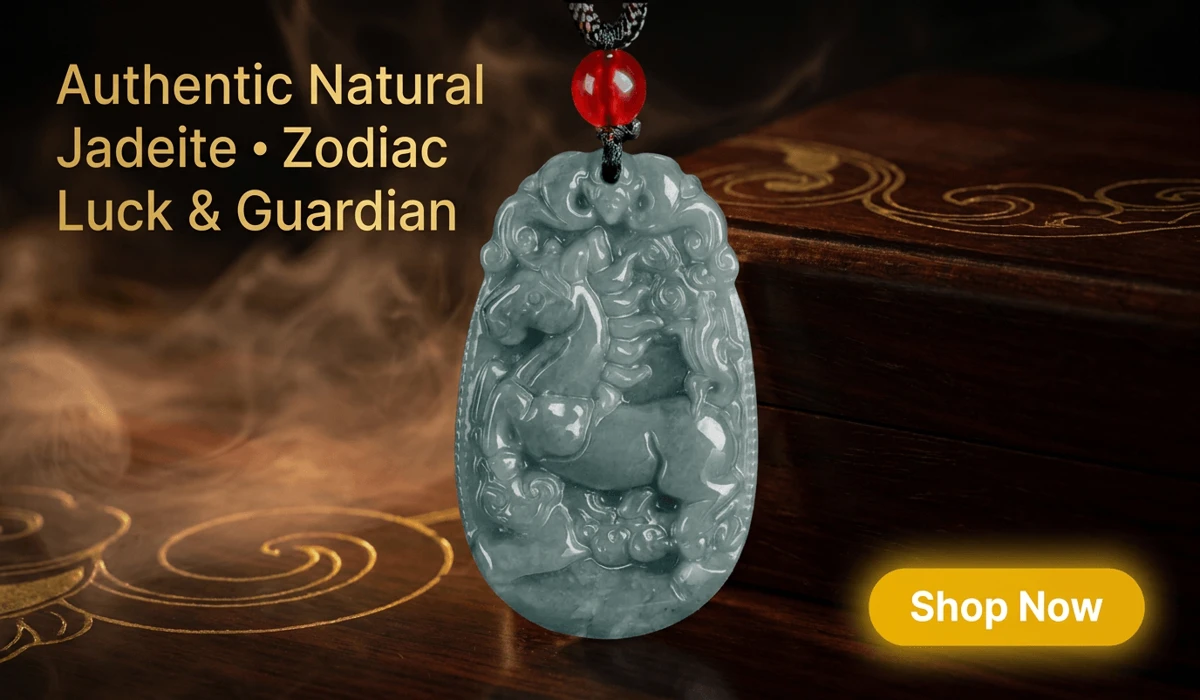 The Spiritual Symbolism of the Zodiac Goat and Guardian Buddha Vairocana 5 - Buddha Bodhis Natural Blue Aura Jadeite 12 Chinese Zodiac Horse Pendant - Soul Guardian & 2026 Luck Jewelry
