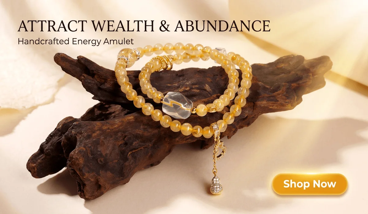 Which Hand to Wear Golden Rutilated Quartz: Feng Shui Rules for Attracting Wealth 1 - Buddha Bodhis Natural Gold Rutilated Quartz Bracelet with handcrafted gold Hulu amulet pendant for wealth attraction and positive energy