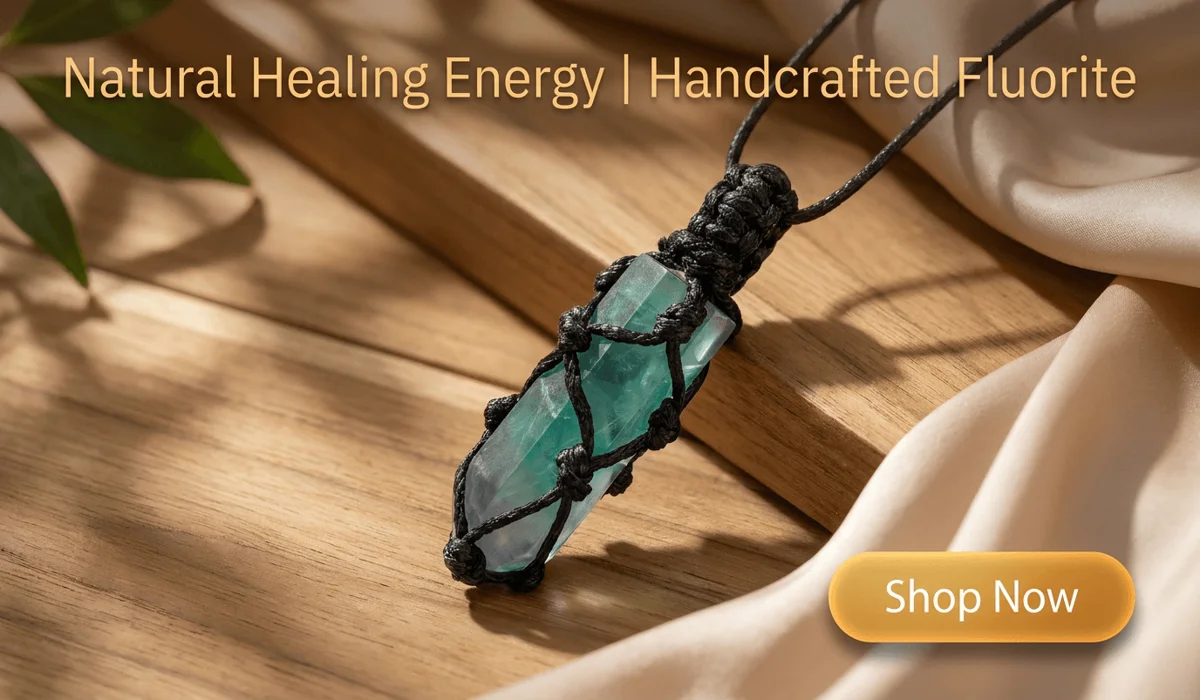 Which Hand Should You Wear a Fluorite Bracelet On? Left vs. Right Wrist 2 - Buddha Bodhis Handcrafted natural green fluorite crystal point wrapped pendant necklace featured in an elegant boho lifestyle product banner.