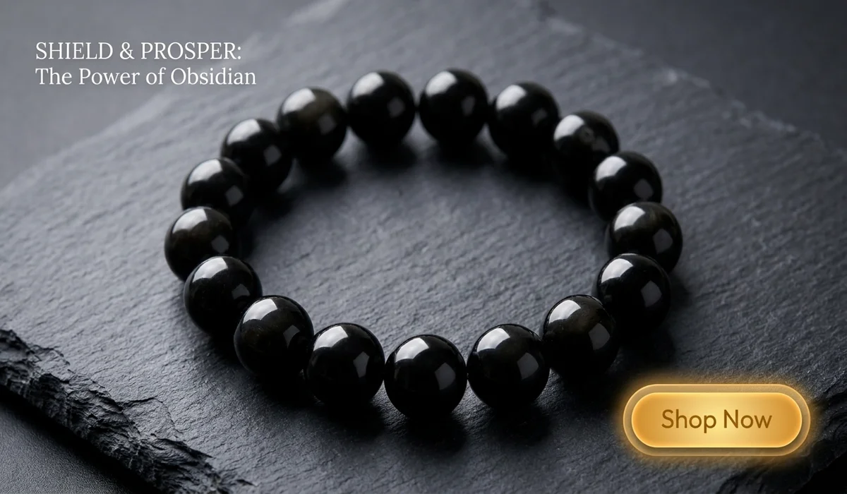 Silver Sheen Obsidian Meaning: Healing Properties and Spiritual Benefits for Meditation 2 - Buddha Bodhis Natural Black Obsidian Bracelet for Protection and Wealth - High-end Gemstone Jewelry Blog Illustration