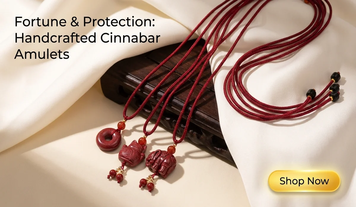 The Spiritual Benefits of Wearing a Ganesha Pendant for Success and Prosperity 2 - Buddha Bodhis Handcrafted Natural Red Cinnabar Necklace featuring Lucky Cat, Elephant, and Safety Buckle amulets on red cords for protection and good fortune.