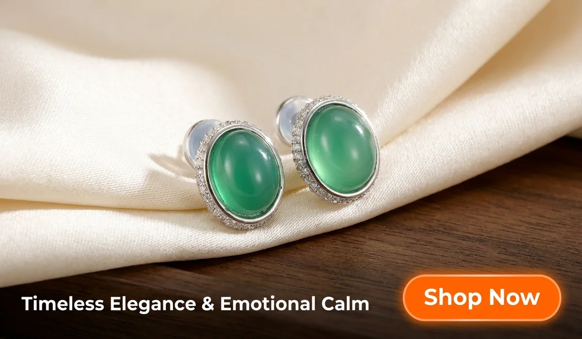 The Gentle Connection: Why Sterling Silver is the Ideal Choice for Sensitive Skin and Spiritual Practice 3 - Buddha Bodhis Natural Green Chalcedony and S925 Silver Stud Earrings featuring a radiant halo design for emotional calm, high-end jewelry for SEO blog.