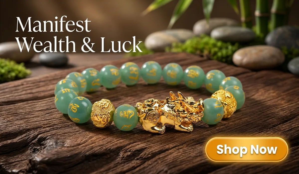 The Meaning of Jade Pixiu: A Symbol of Wealth, Health, and Spiritual Protection 2 - Buddha Bodhis Natural 10mm Green Aventurine Pixiu Bracelet with Golden Om Mani Padme Hum Mantras for Wealth and Luck