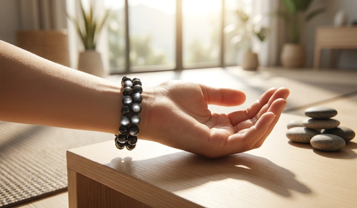Silver Sheen Obsidian Meaning: Healing Properties and Spiritual Benefits for Meditation 3 - Buddha Bodhis Silver Sheen Obsidian beaded bracelet worn on the wrist for grounding and spiritual transformation.