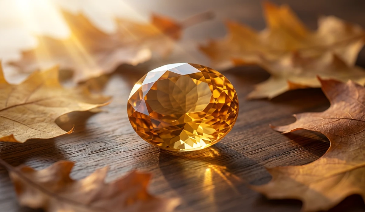 Citrine Birthstone Meaning: A Guide to November's Stone of Light and Abundance - Buddha Bodhis Natural golden citrine gemstone reflecting warm sunlight on a rustic autumn background, representing November birthstone energy.