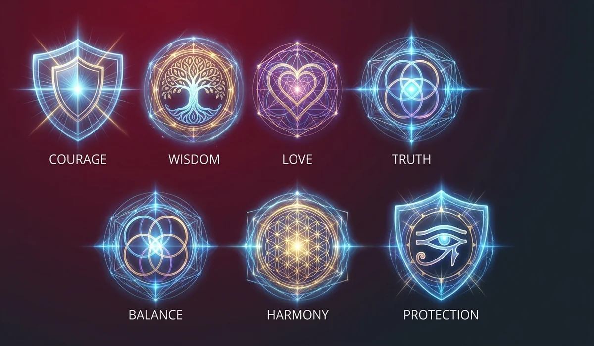 The Spiritual Significance of the 7 Knot Red String Bracelet for Men 1 - Buddha Bodhis Conceptual illustration of the seven spiritual dimensions and sacred knots meaning.